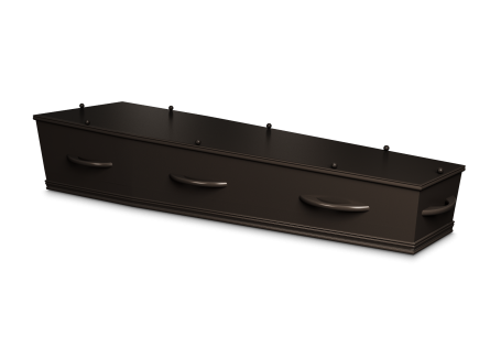 Zwart metalen kist met handvatten en een eenvoudige, rechte vorm.